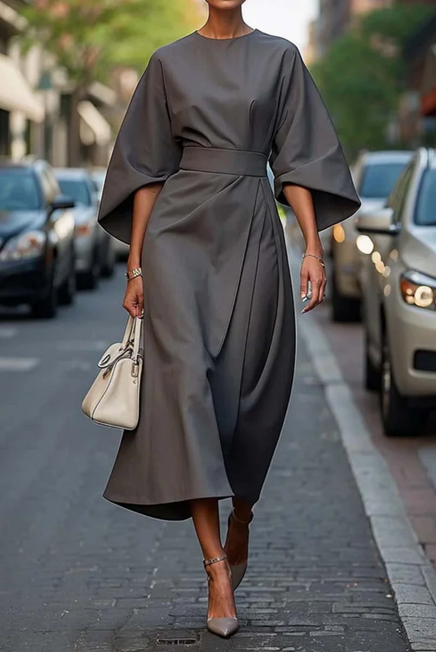 De Paris™ | Manteau Élégant Robe élégante avec manches lanterne et ceinture
