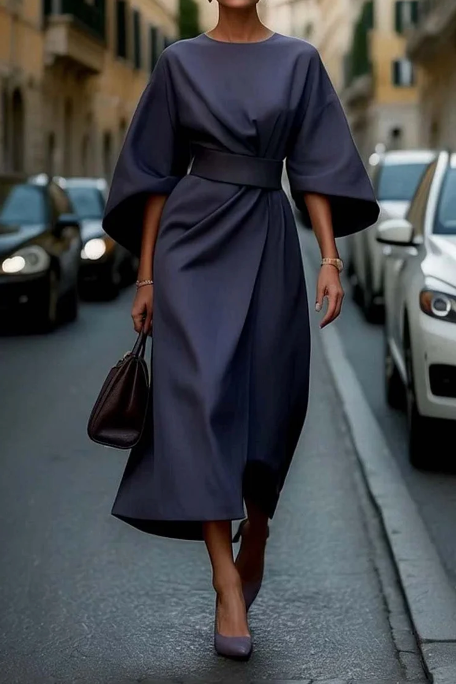 De Paris™ | Manteau Élégant Robe élégante avec manches lanterne et ceinture
