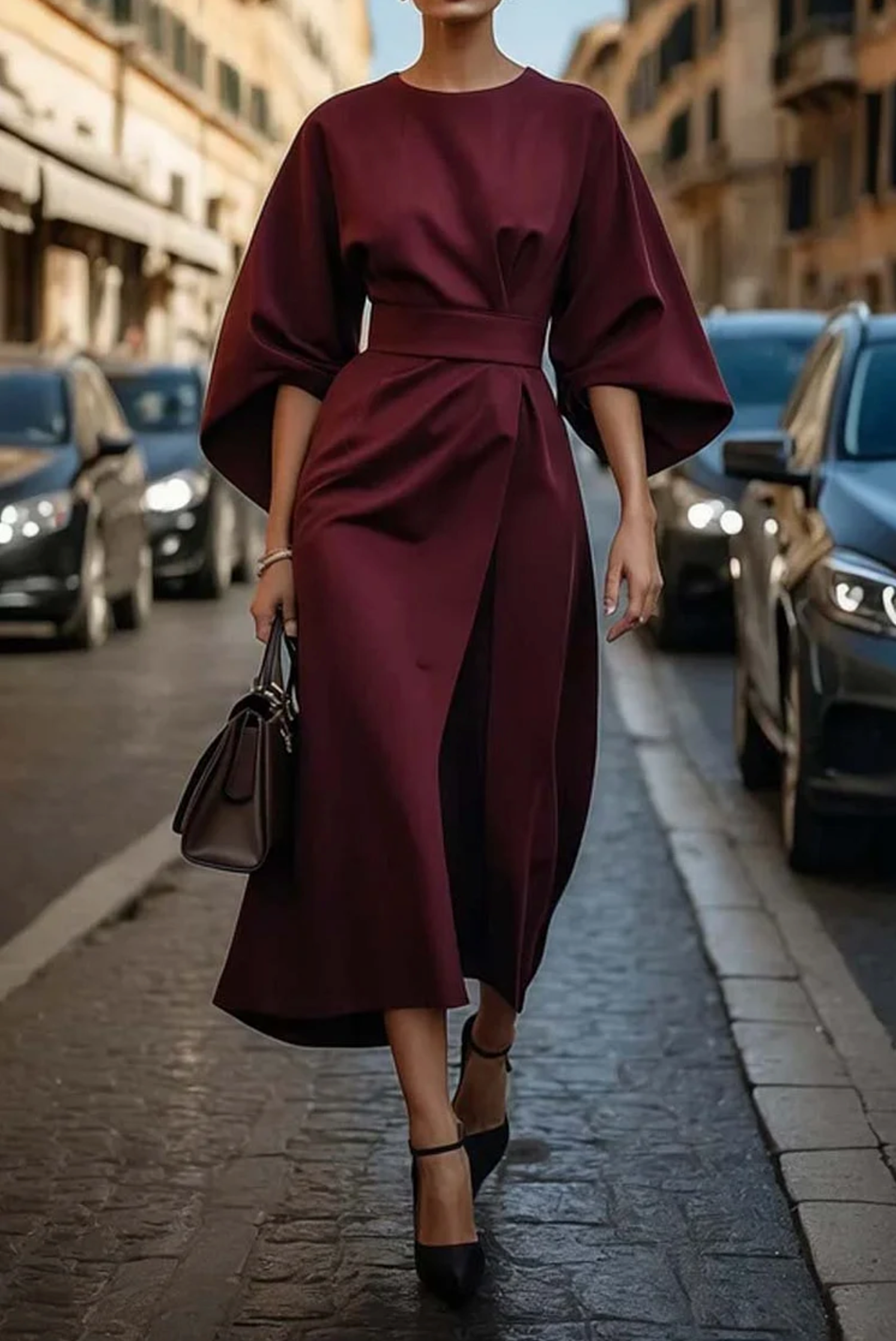 De Paris™ | Manteau Élégant Robe élégante avec manches lanterne et ceinture