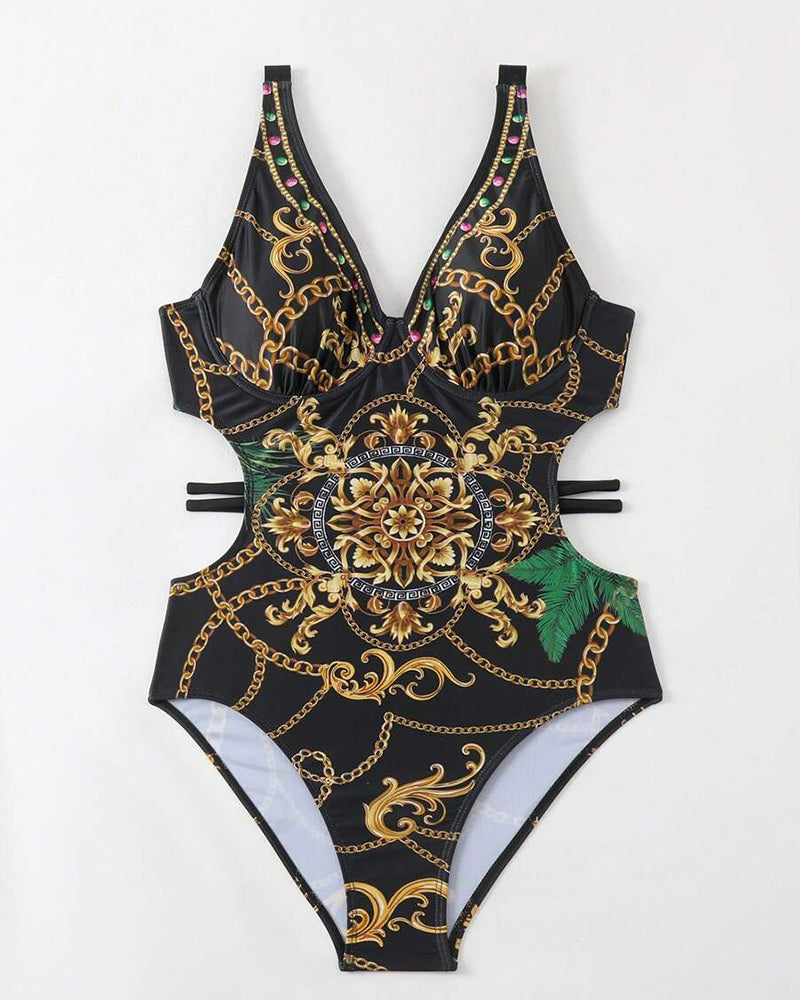 Maillot De Bain Imprimé Rétro Une Pièce