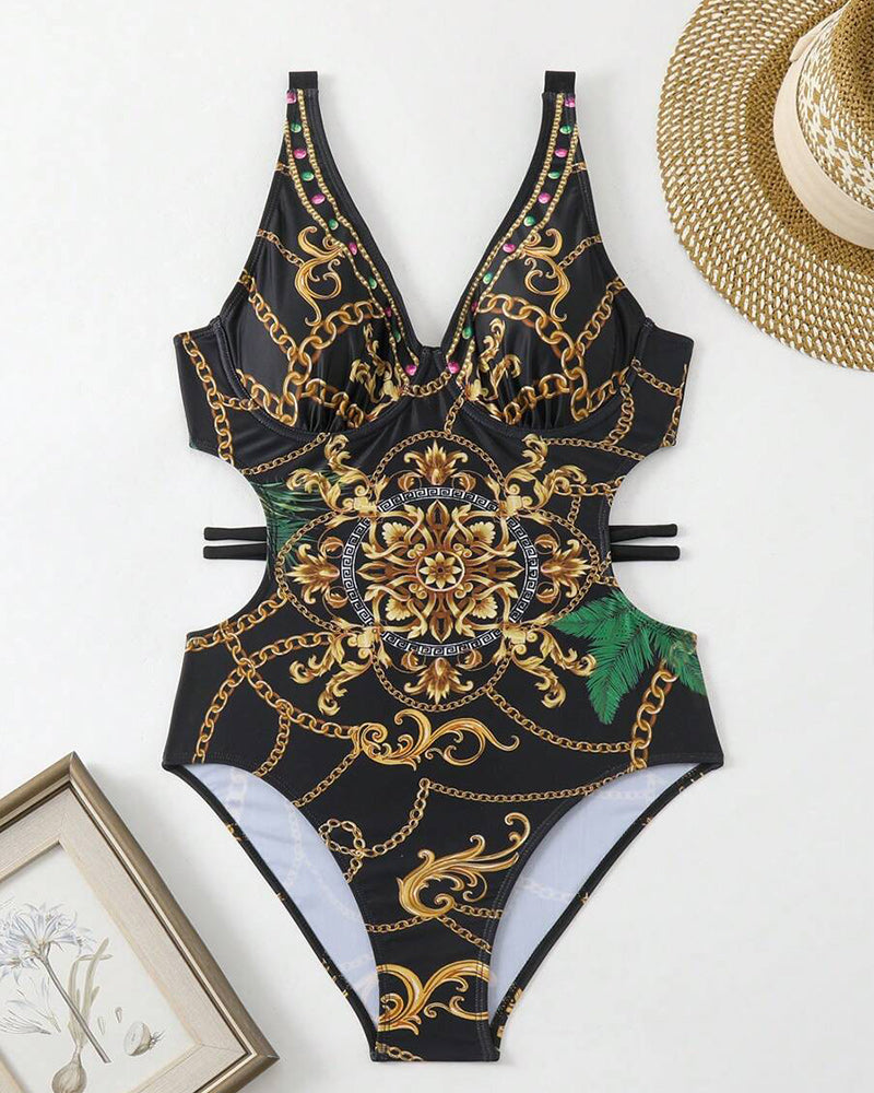 Maillot De Bain Imprimé Rétro Une Pièce