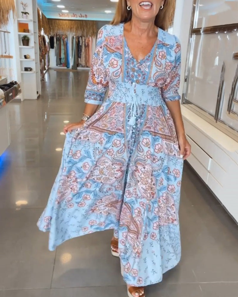 De Paris™ | Robe de vacances à col en V et manches 3/4