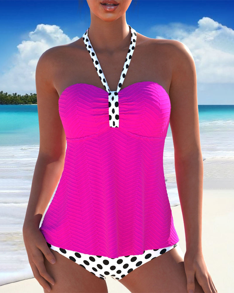 Tankini de vacances imprimé à pois et col licou