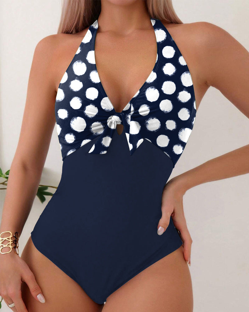 Maillot De Bain Une Pièce Avec Nœud À Pois