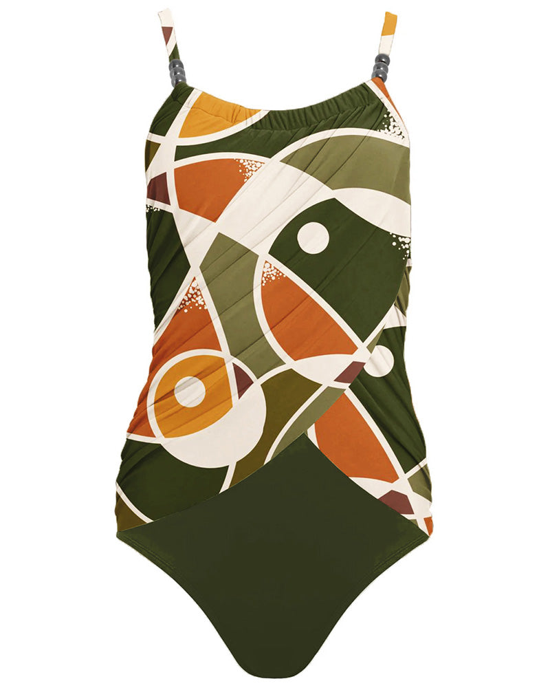 Maillot De Bain Une Pièce Imprimé Géométrique Multicolore