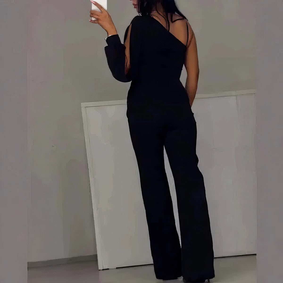 Combinaison Asymétrique à Une Épaule avec Manches Évasées en Tulle